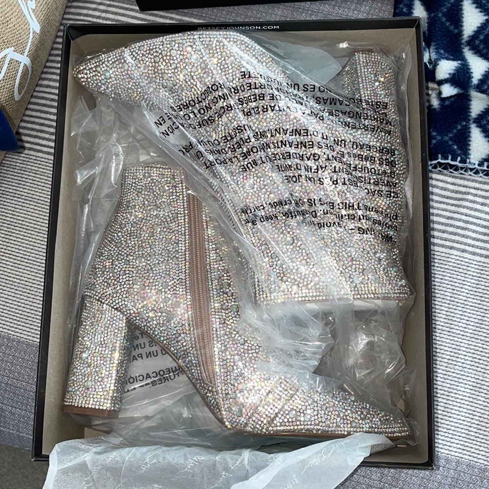 Betsey Johnson Women's Cady Evening Booties-Silver Rhinestone